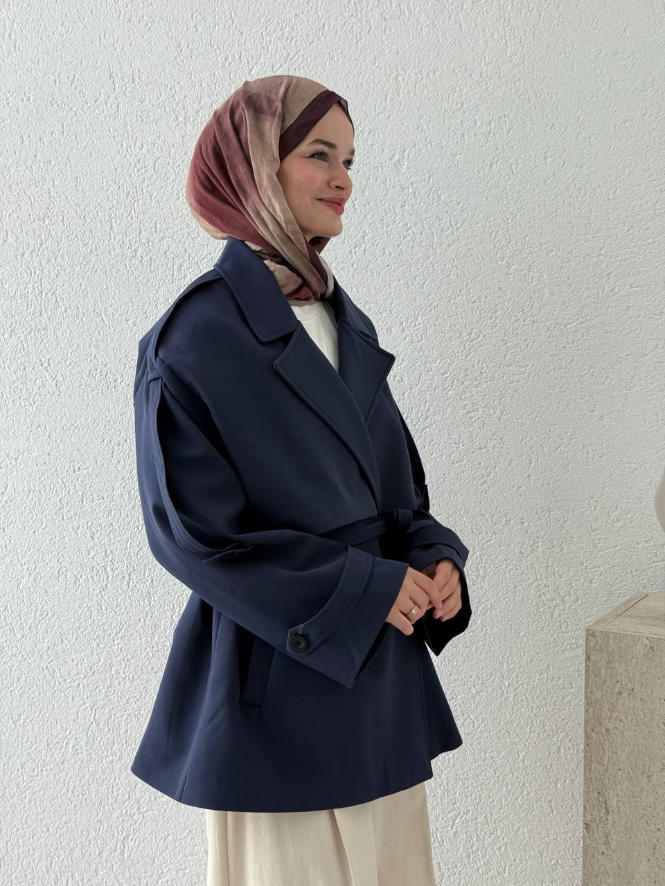 Kuşaklı İçi Astarlı Trençkot 9580 - Lacivert