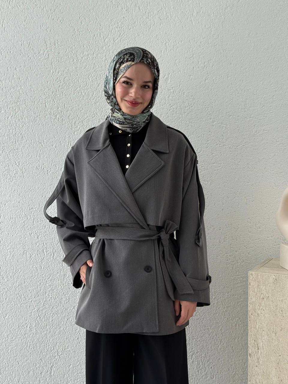 Kuşaklı İçi Astarlı Trençkot 9580 - Antrasit