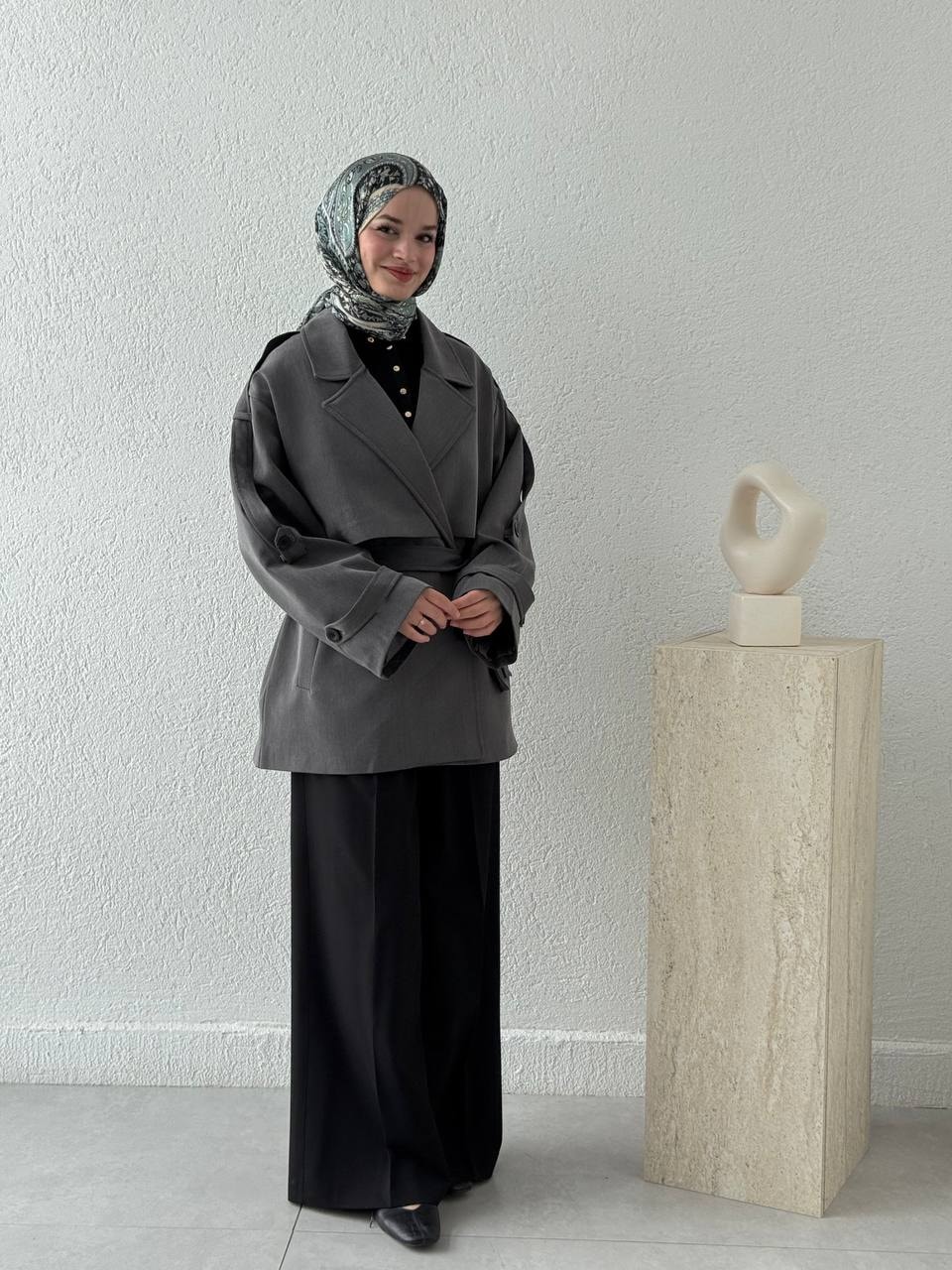 Kuşaklı İçi Astarlı Trençkot 9580 - Antrasit