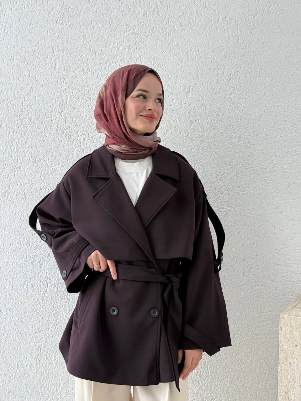 Double Krep Trençkot 9582  - Mürdüm