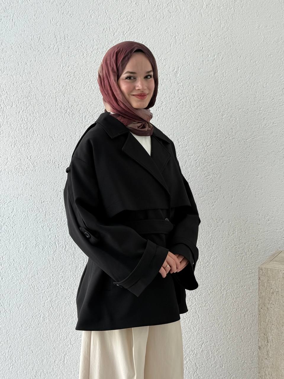 Double Krep Trençkot 9582  - Siyah