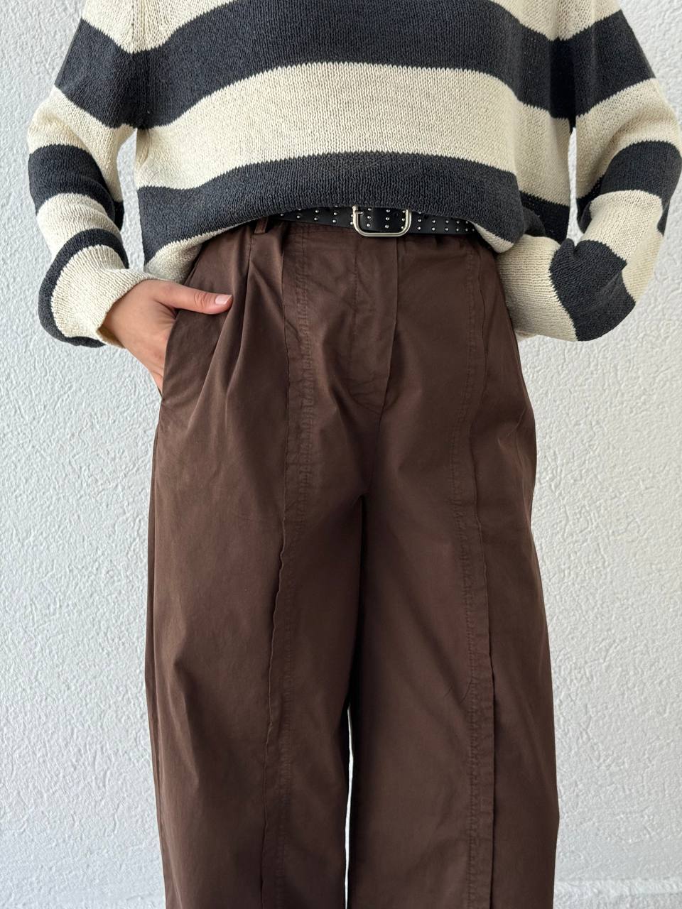 Pis Dikişli Retro Kemerli Pantolon 51208
