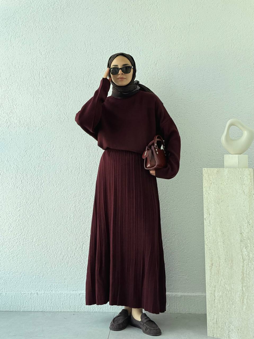 Piliseli Triko Etek Takım T37 - bordo