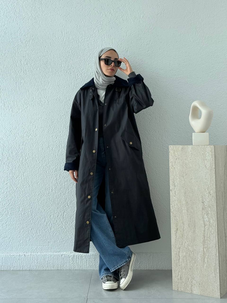 Barbour Uzun Trençkot 0008 - Koyu Lacivert