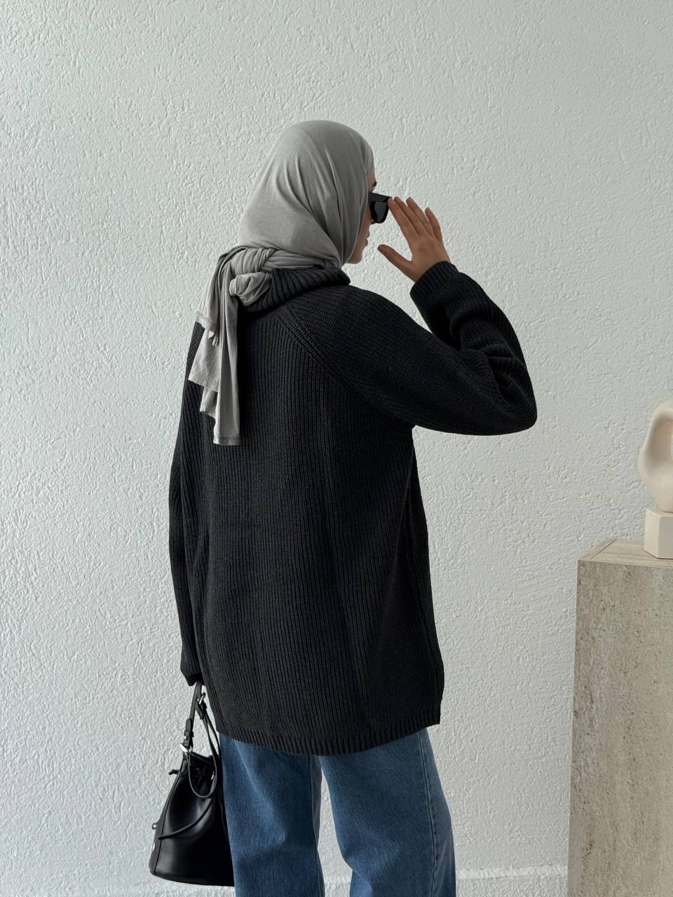 Çift Fermuarlı Triko Kazak KRN - Antrasit