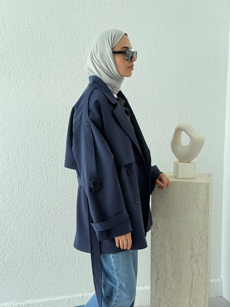 Kuşaklı İçi Astarlı Trençkot 9580 - Lacivert