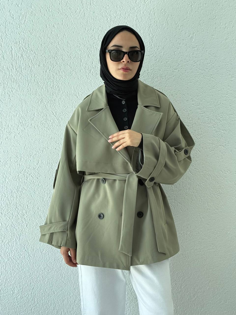 Kuşaklı İçi Astarlı Trençkot 9580 - Yeşil