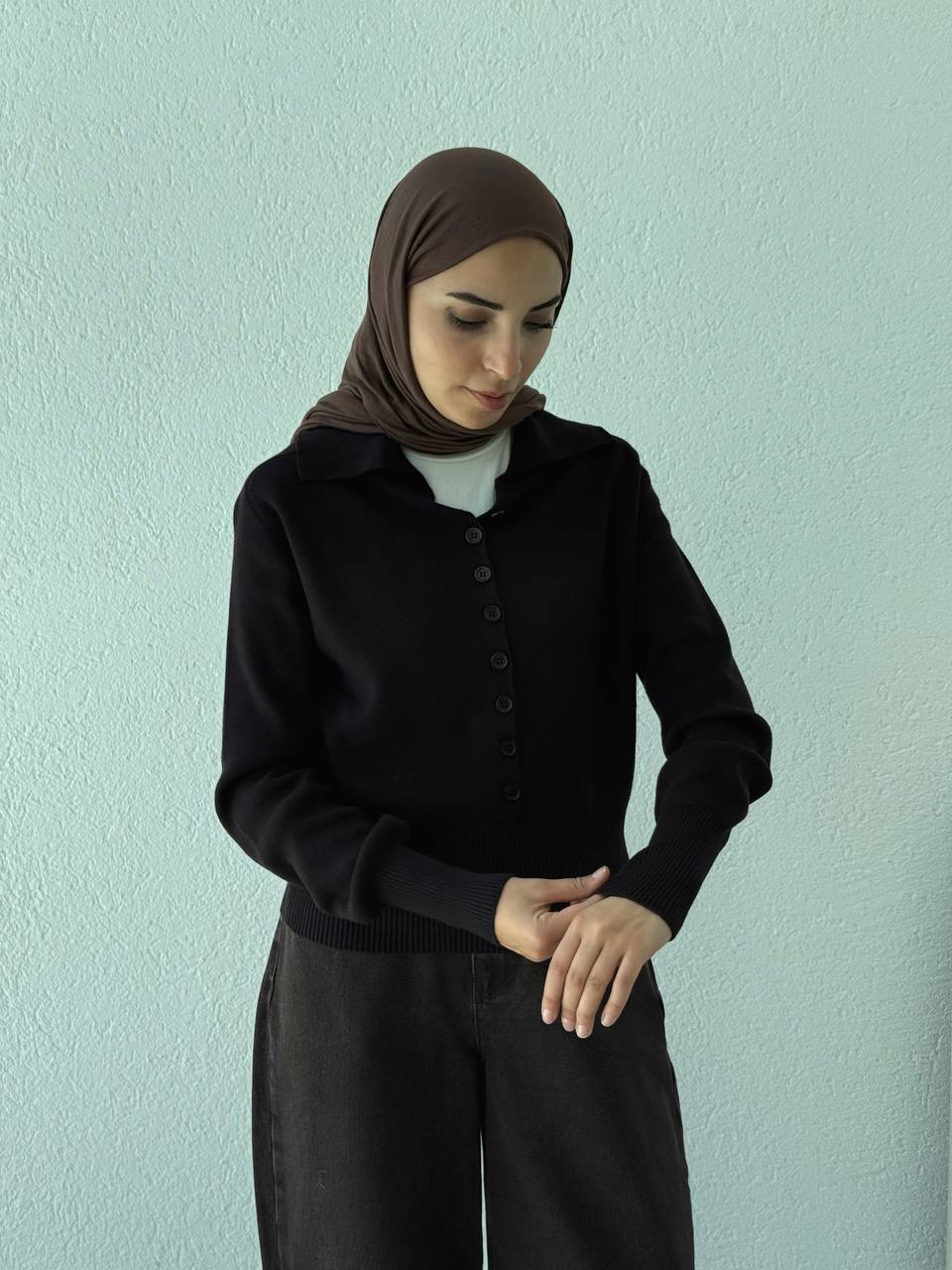 Polo Yaka Düğmeli Kazak 10816 - Kahve