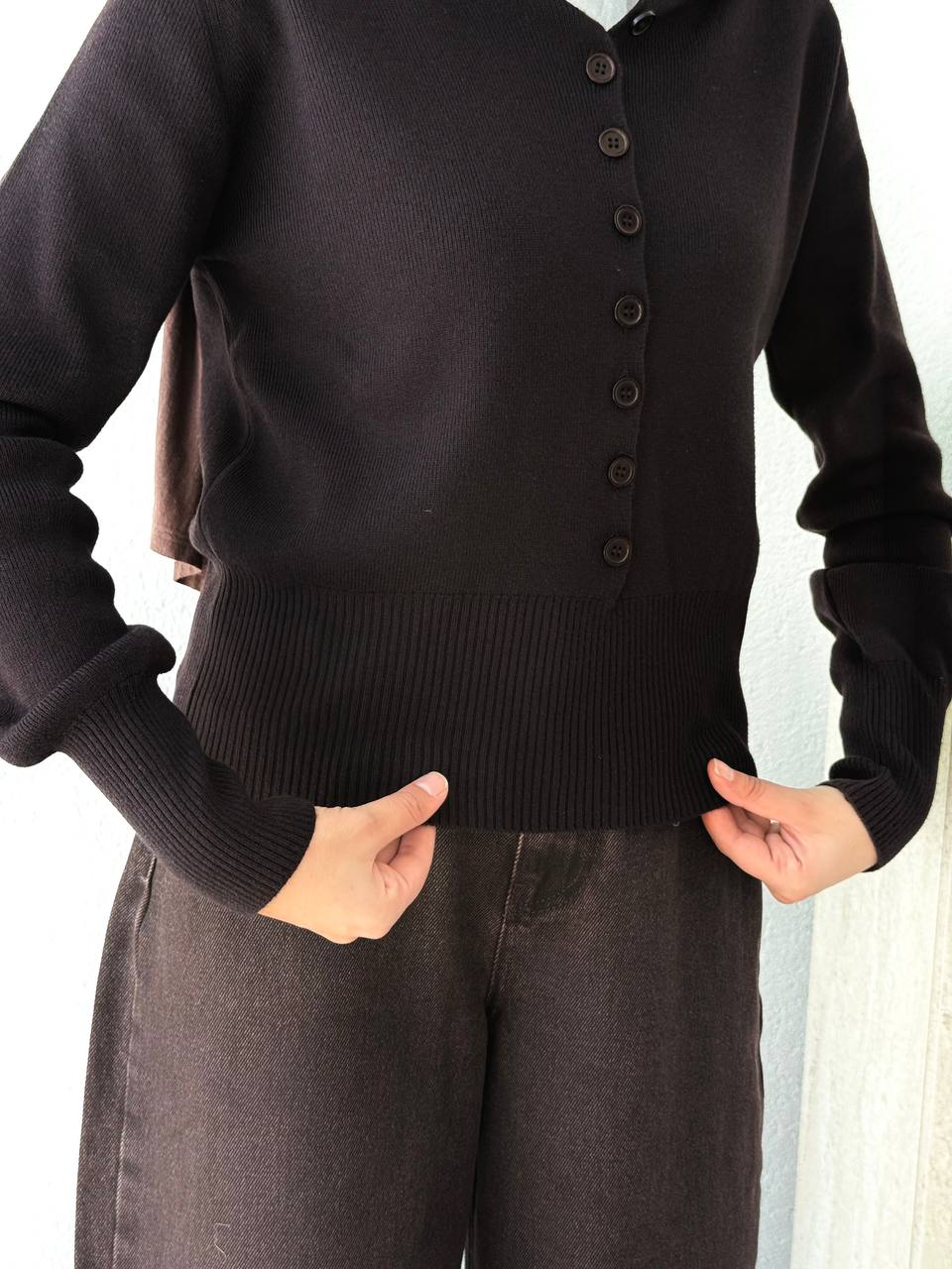 Polo Yaka Düğmeli Kazak 10816 - Kahve