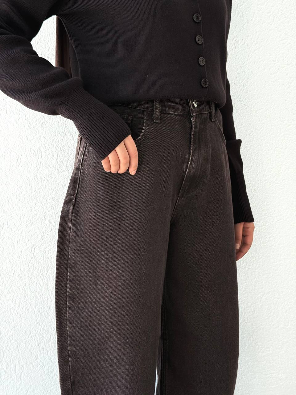 Yüksek Bel Kot Baggy Pantolon 0033 BYKN - Kahve