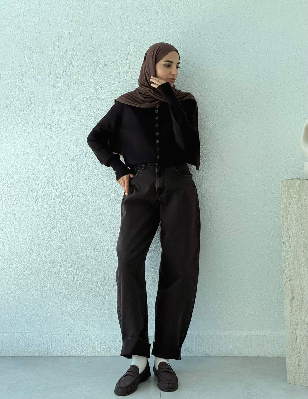 Yüksek Bel Kot Baggy Pantolon 0033 BYKN - Kahve