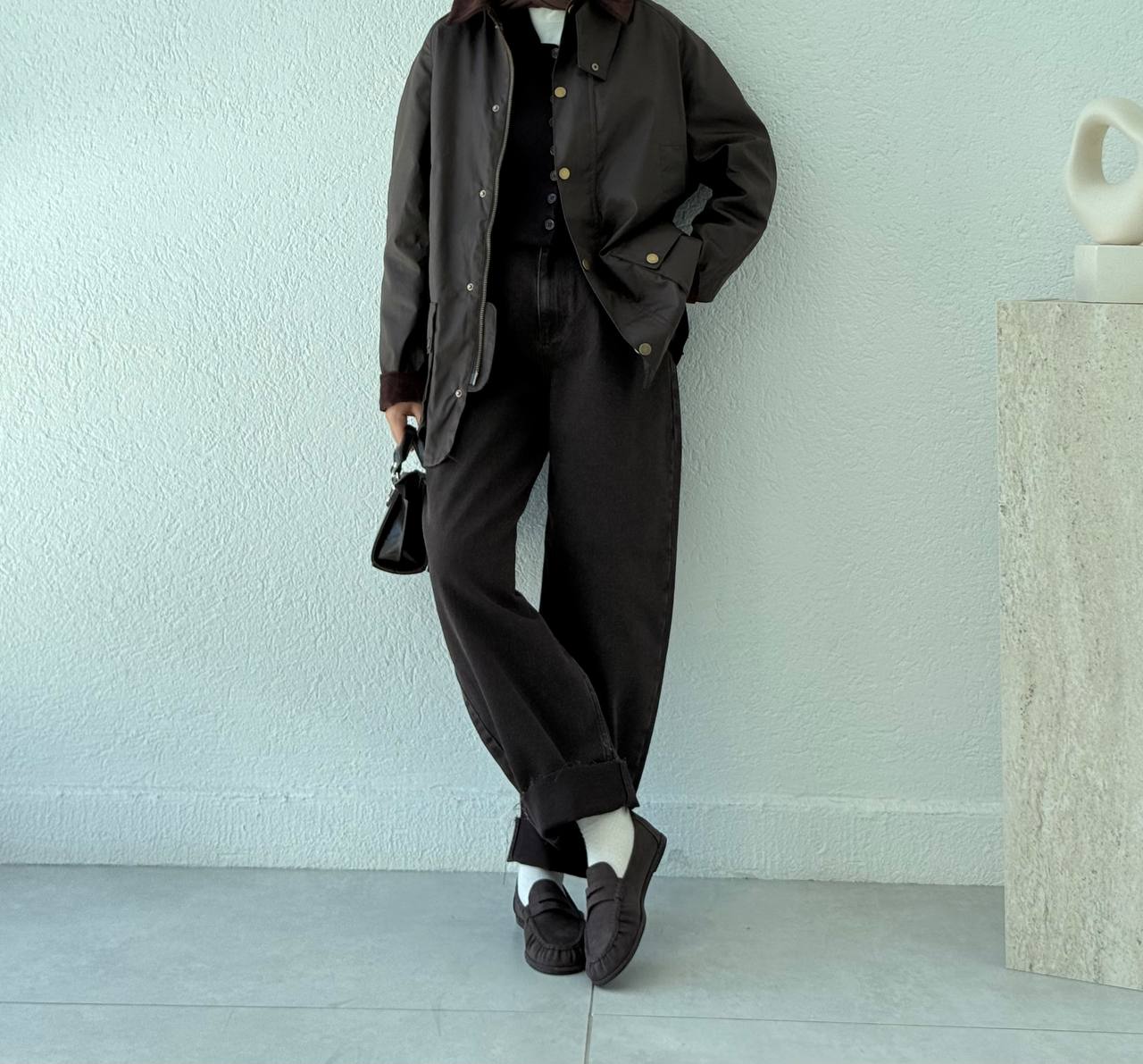 Yüksek Bel Kot Baggy Pantolon 0033 BYKN - Kahve