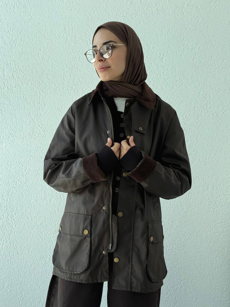 Kadife Yaka Barbour Kısa Trençkot 0007 - Kahve