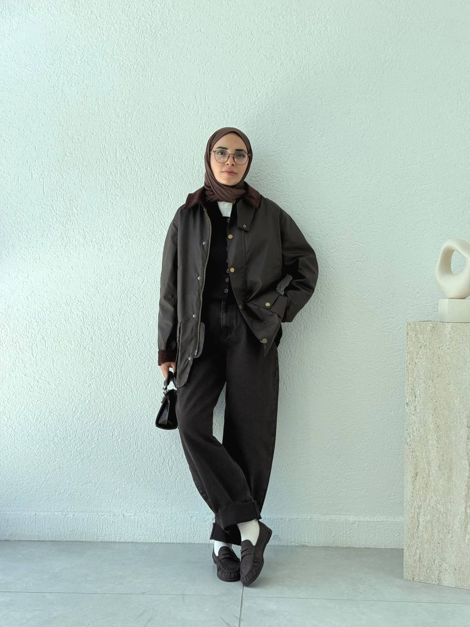 Kadife Yaka Barbour Kısa Trençkot 0007 - Kahve