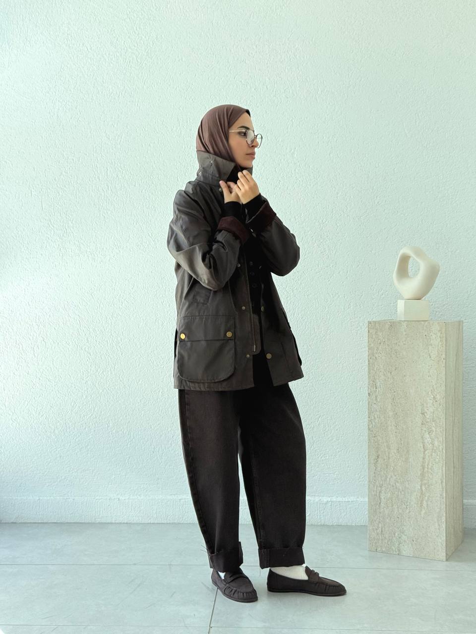 Kadife Yaka Barbour Kısa Trençkot 0007 - Kahve