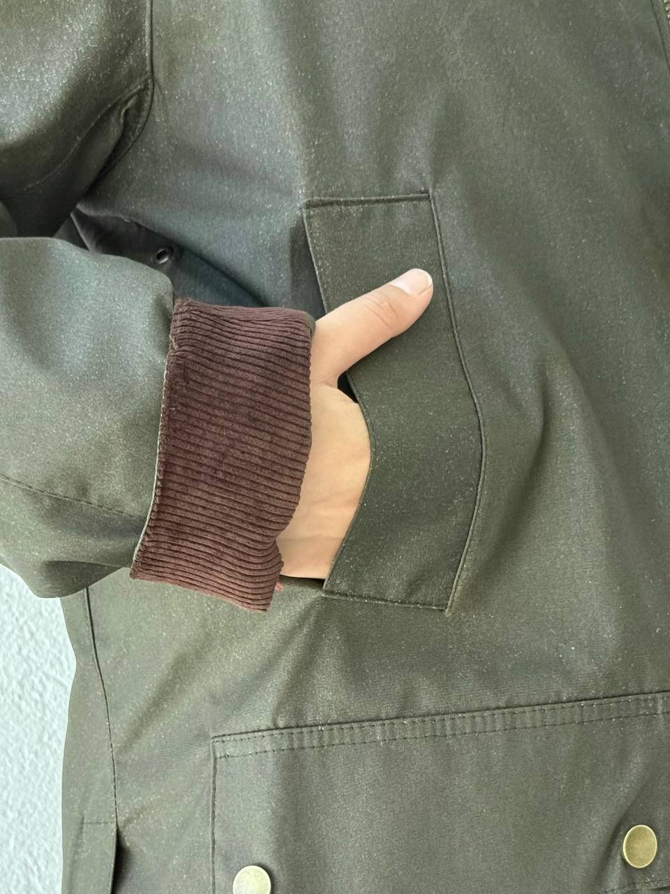 Kadife Yaka Barbour Kısa Trençkot 0007 - Haki