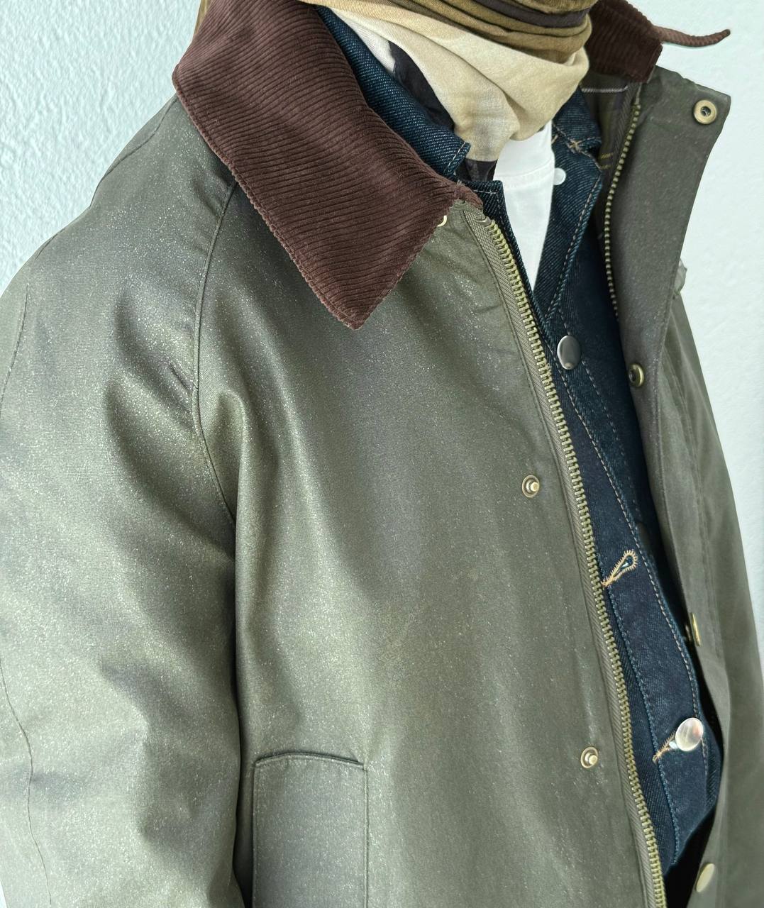 Kadife Yaka Barbour Kısa Trençkot 0007 - Haki