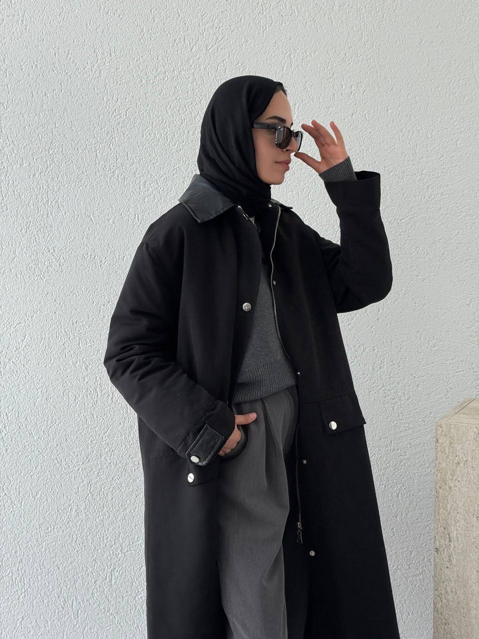 Yaka Deri Detaylı Astarlı Kapitone Mont K101