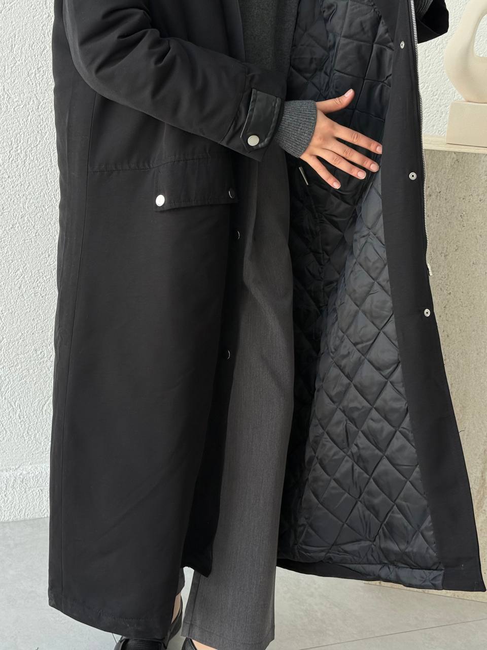 Yaka Deri Detaylı Astarlı Kapitone Mont K101