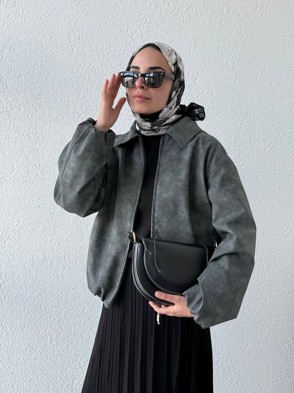 Deri Bomber Ceket 0037 - Gri