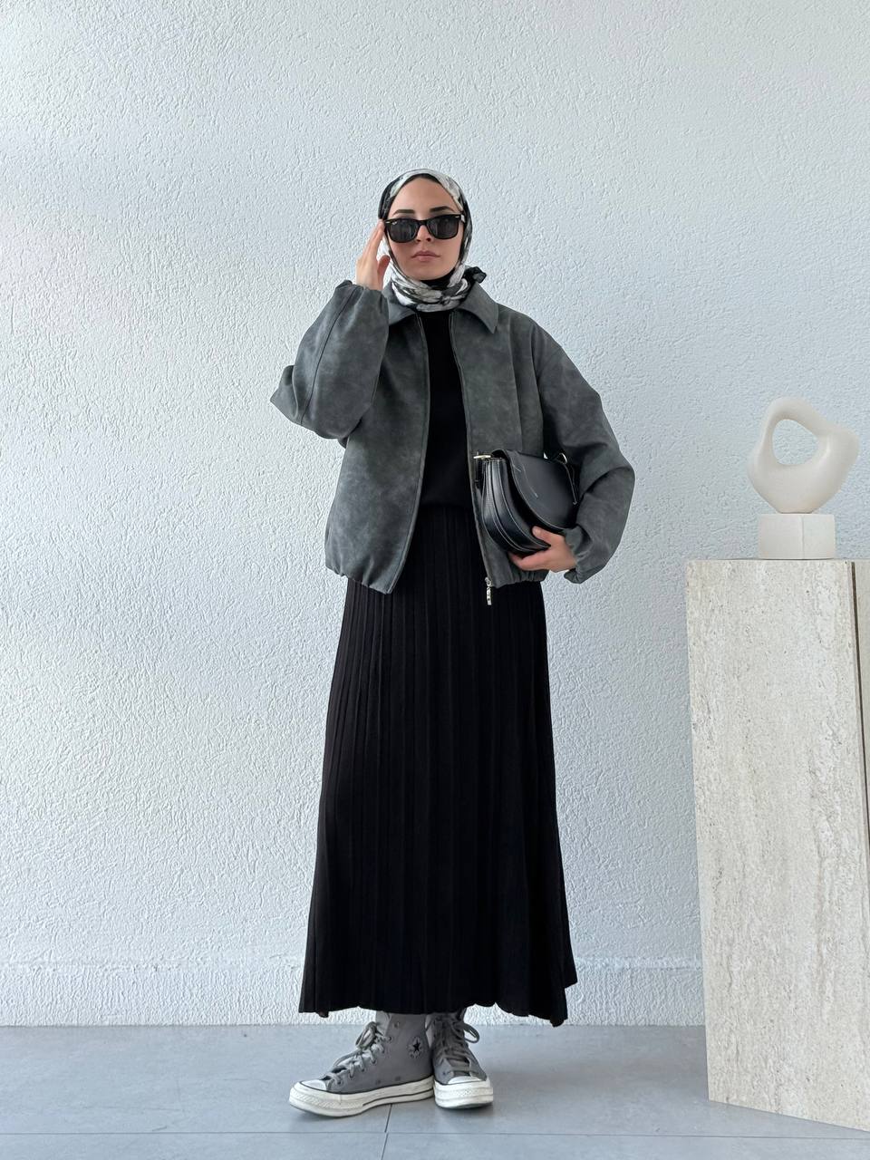 Deri Bomber Ceket 0037 - Gri
