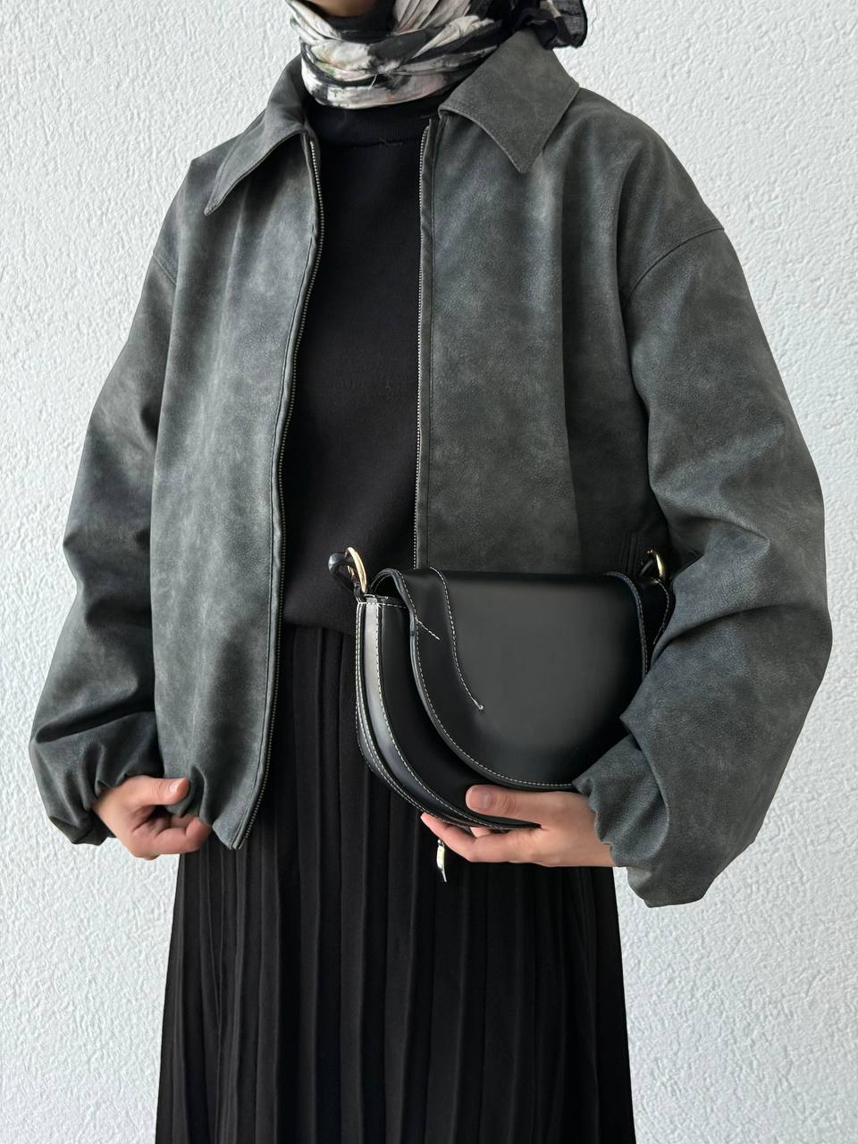 Deri Bomber Ceket 0037 - Gri