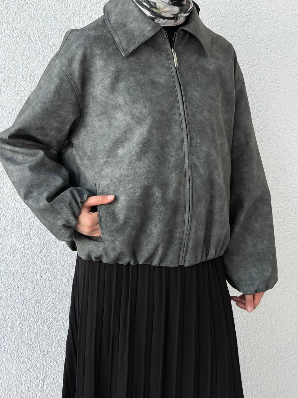 Deri Bomber Ceket 0037 - Gri