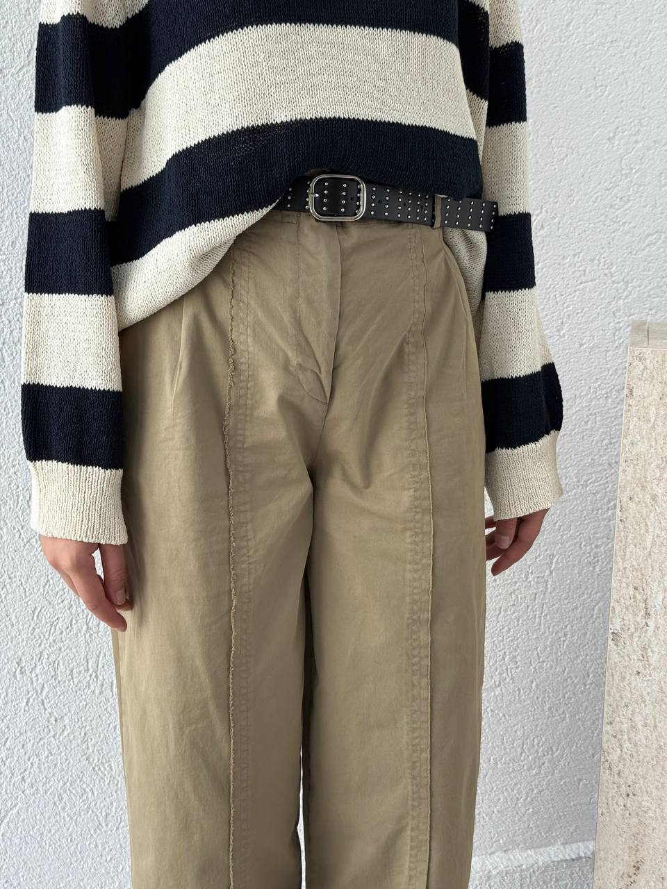 Pis Dikişli Retro Kemerli Pantolon 51208 - Çağla Yeşili