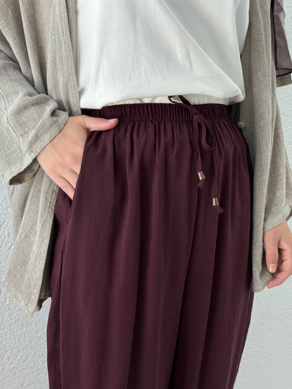 Modal Baggy Şalvar Pantolon 51106 - bordo