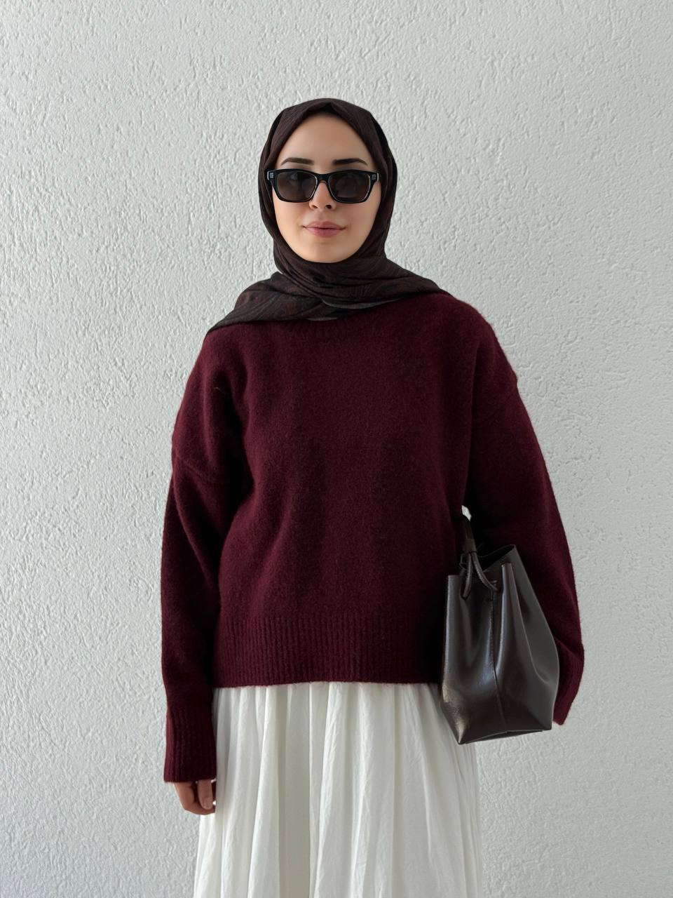 ZR Model Ribanalı Triko Kazak 7032 - bordo