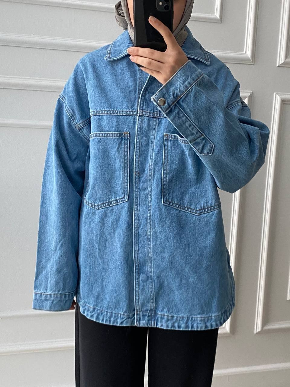 Gabardin Denim Dokuma Ceket - Mavi