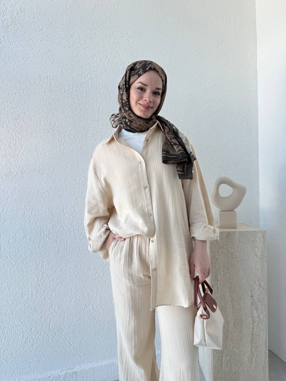 Müslin Oversize Kalıp Takım - naturel