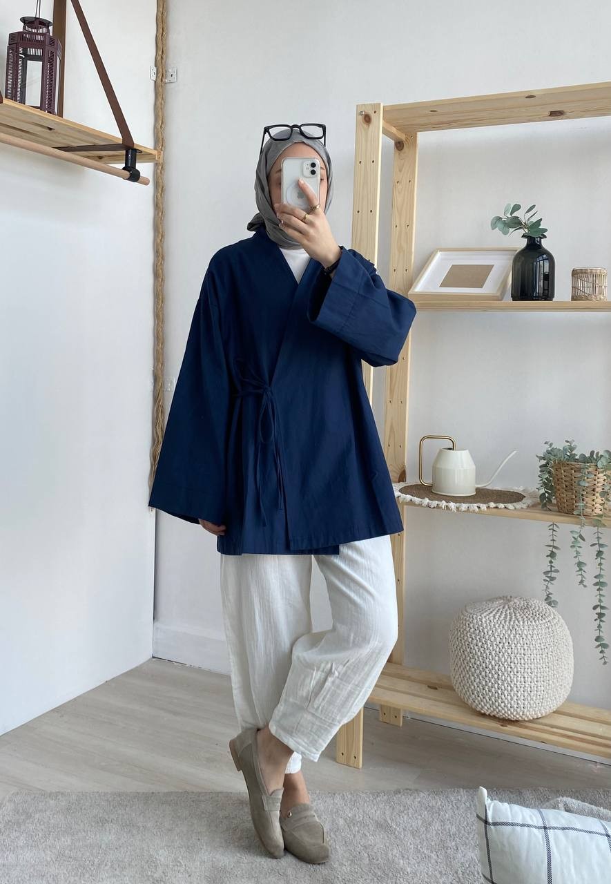 Gabardin Belden Bağlamalı Kimono