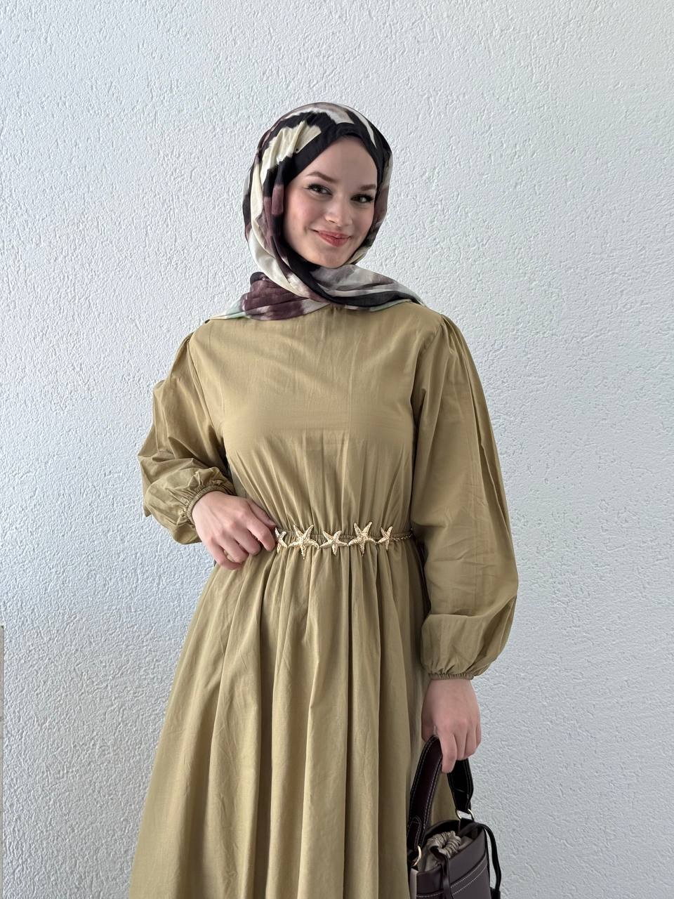 Vual Bel Lastikli Astarlı Elbise 5001 - Yeşil