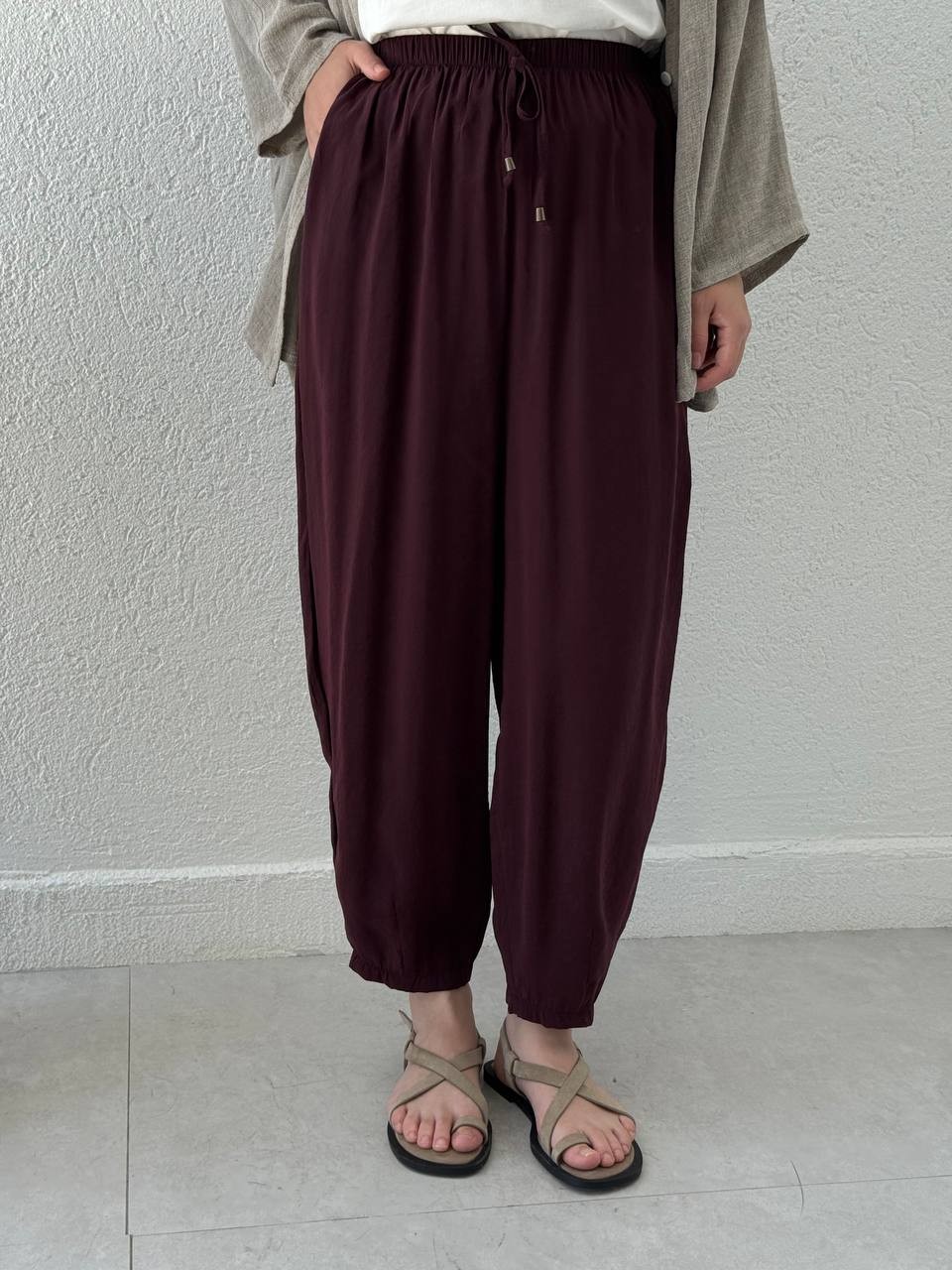 Modal Baggy Şalvar Pantolon 51106 - bordo