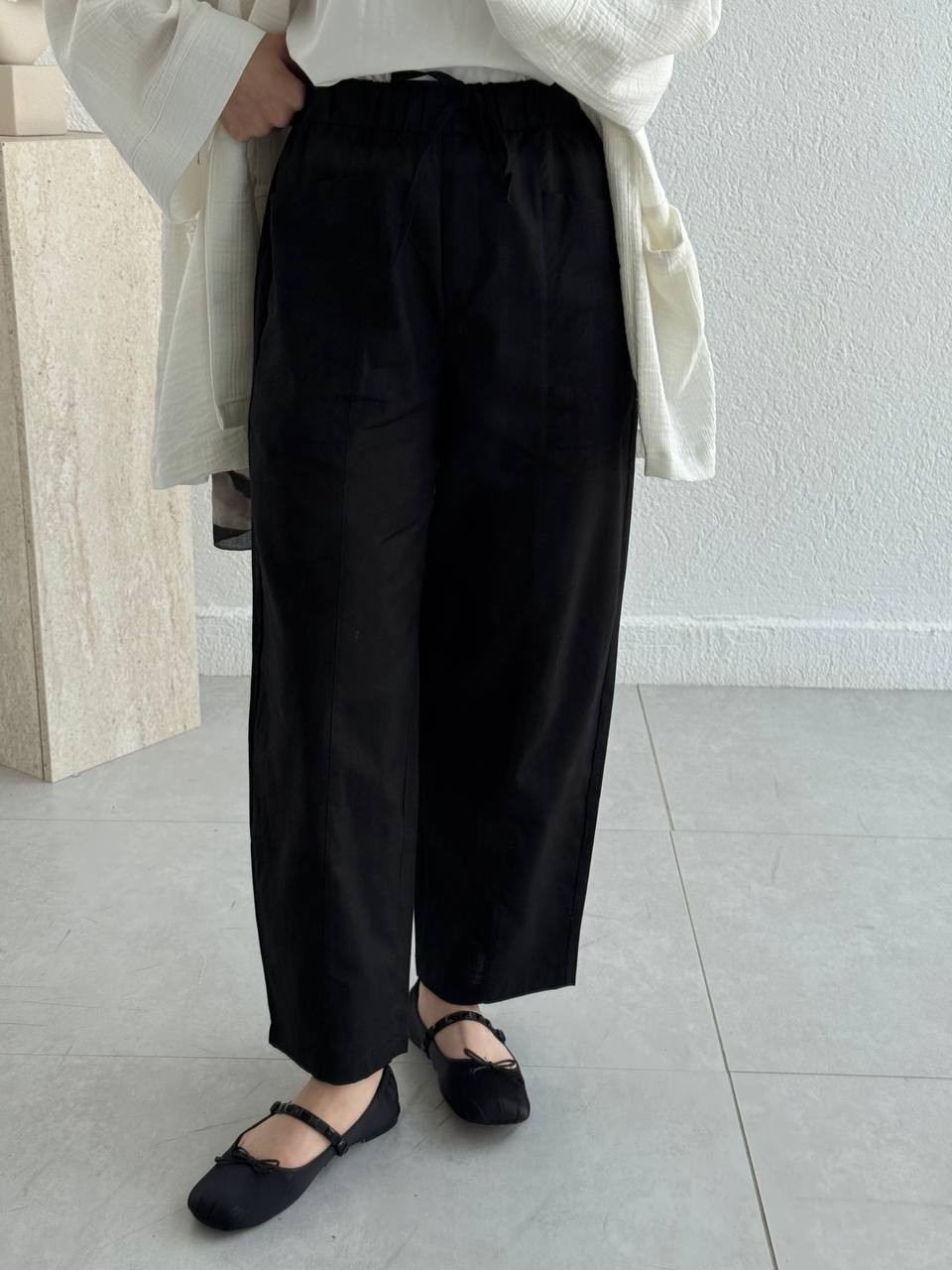 Keten Torba Cepli Keten pantolon - Siyah