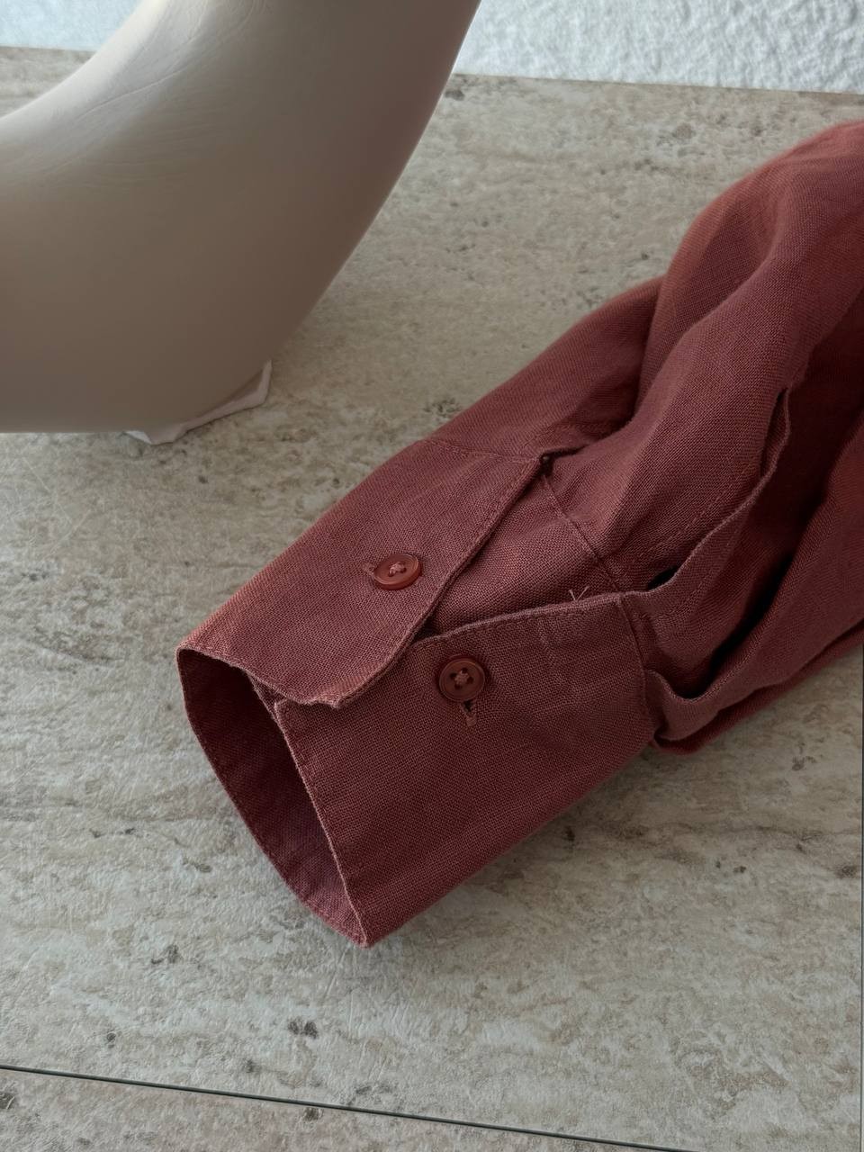 Keten Çift Manşetli Oversize Gömlek - Açık Kiremit