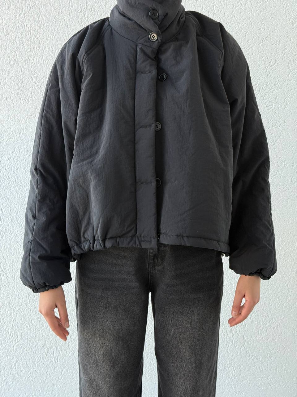 Dik Yakalı Arkası Uzun Bel Ayarlamalı Mont 2291 - Siyah