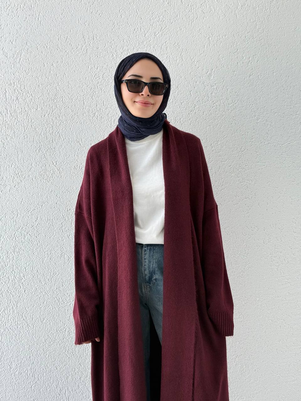 Şal Yaka Uzun Hırka 2310006 - bordo