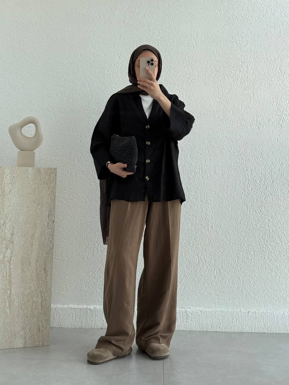 Keten Fakir Kol Geniş  Gömlek - Siyah