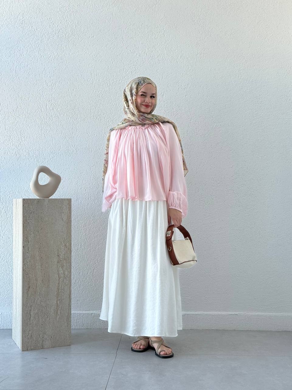 Yakası Büzgülü Salaş Gömlek 4959 - Açık Pembe