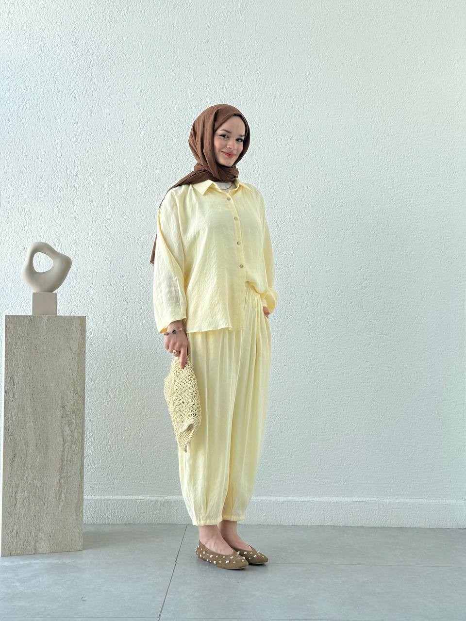 Kol Detaylı Tencel Şalvar Takım 50957 - SARI