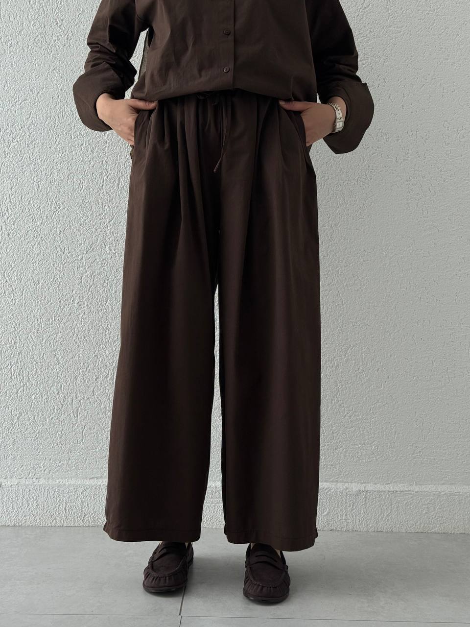 Poplin Etek Pantolonlu Takım 51005  - Kahve
