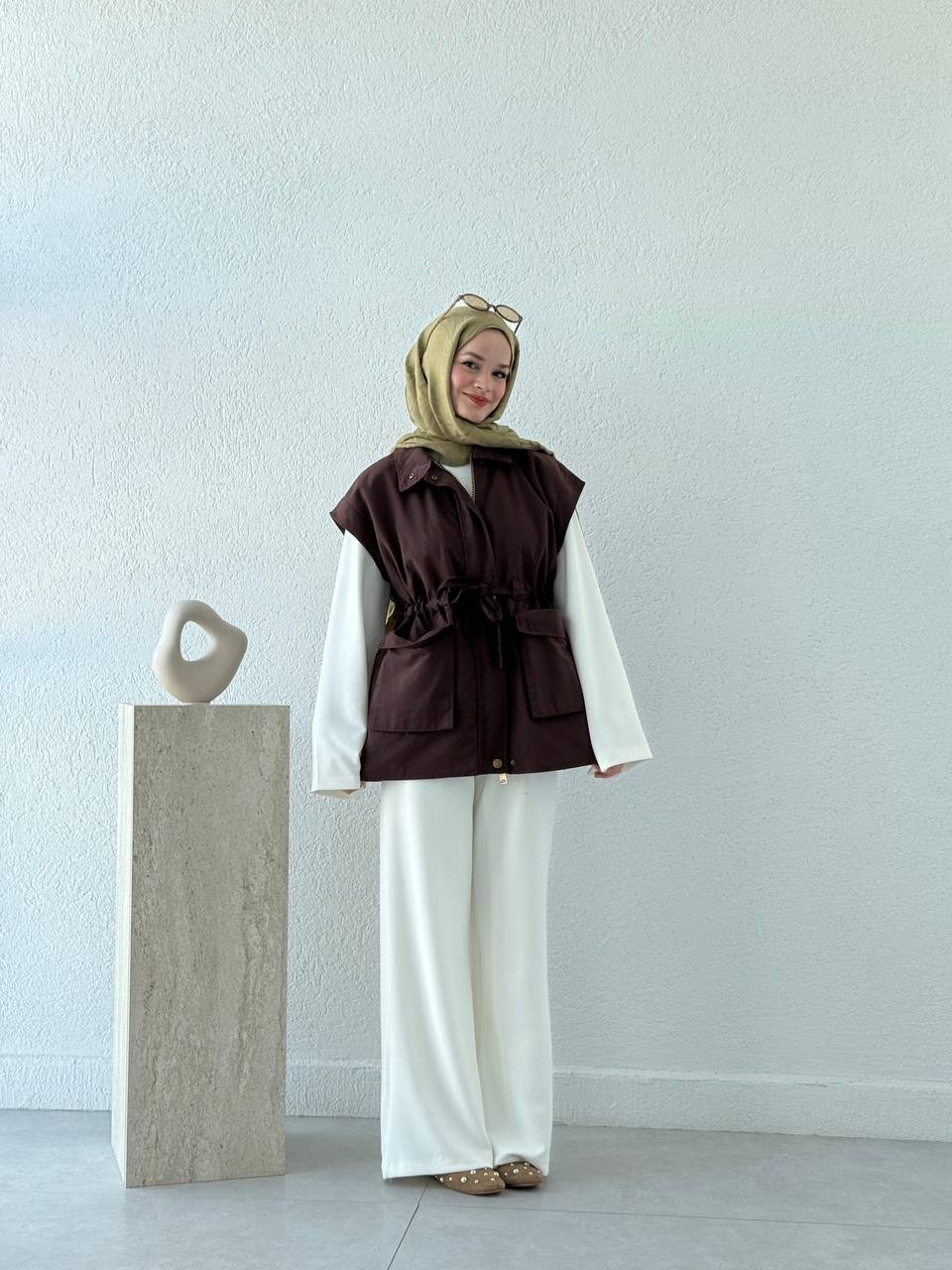 Bel Kuşak Detaylı İç Astarlı Yelek 0004 BY