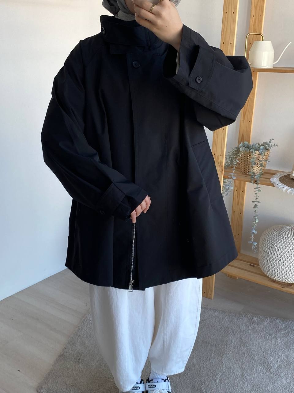 Dik Yaka Oversize Yağmurluk Trenç