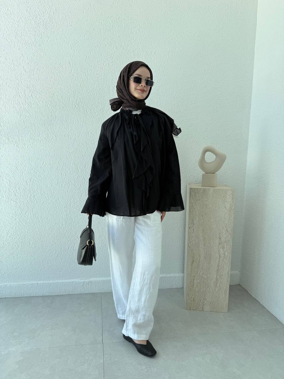 Zara Model Vual Fırfırlı Gömlek 2036 - Siyah