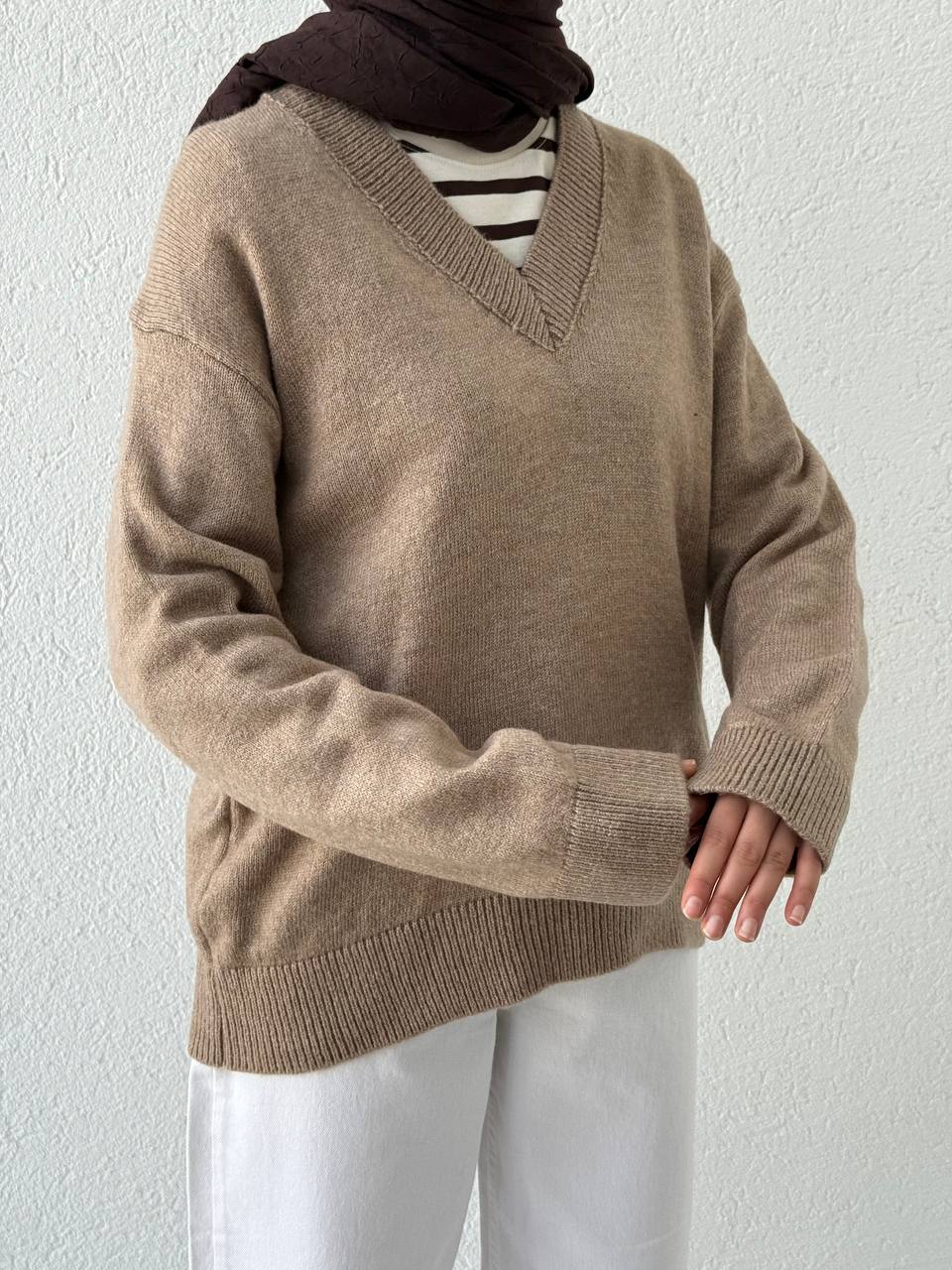 V Yaka Triko Kazak 0075 - Taş