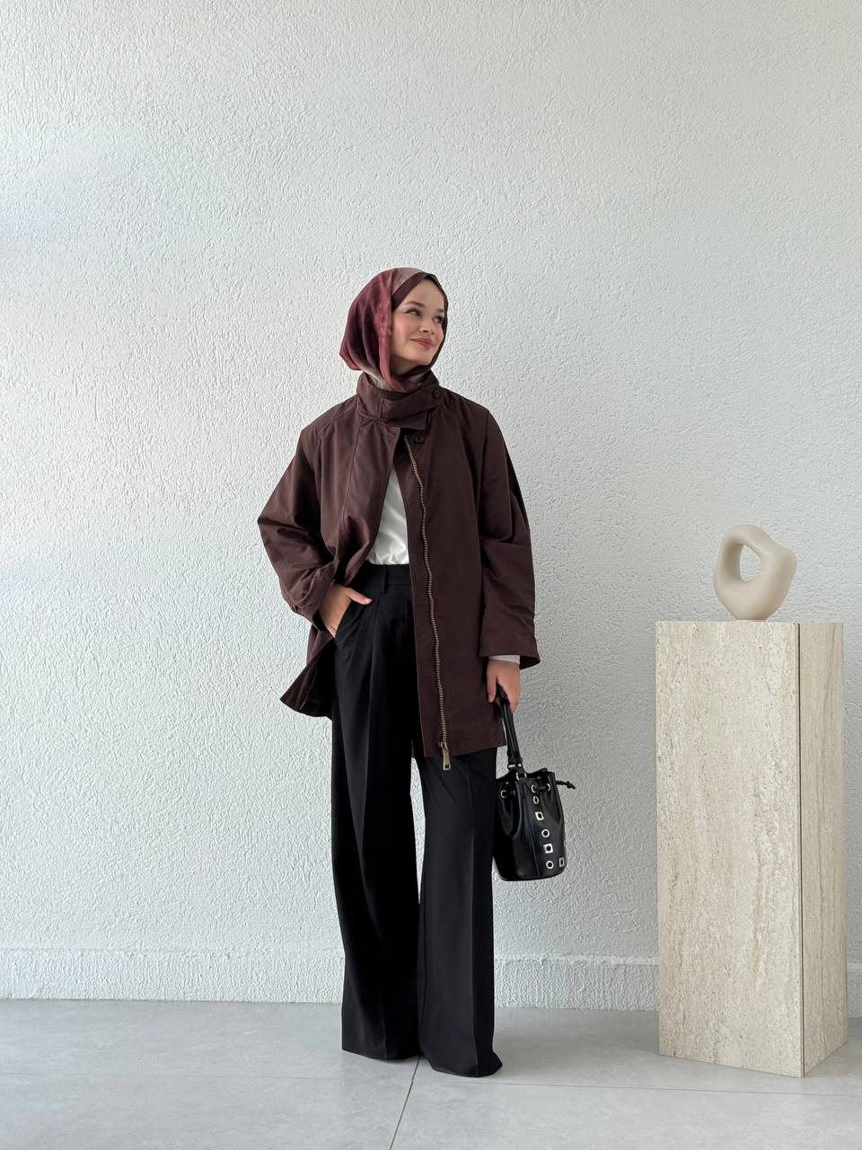 Kanvas Pamuk Oversize Dik Yaka Trenç 