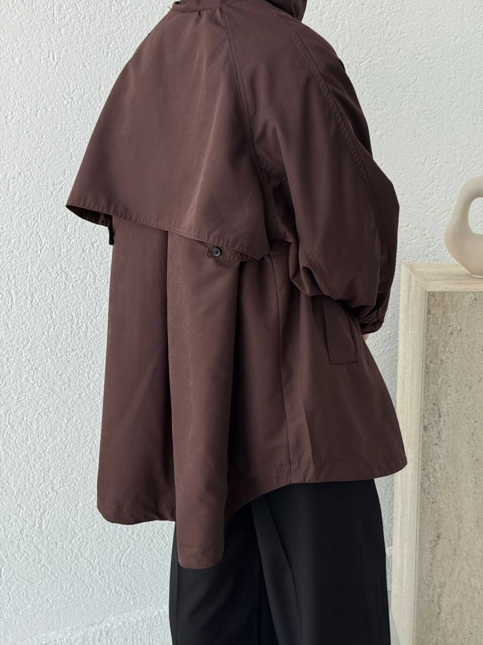 Kanvas Pamuk Oversize Dik Yaka Trenç 