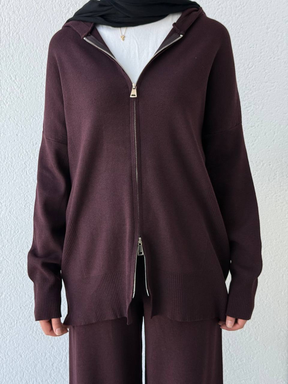 Oysho Model Kapüşonlu Triko Takım T23 - bordo